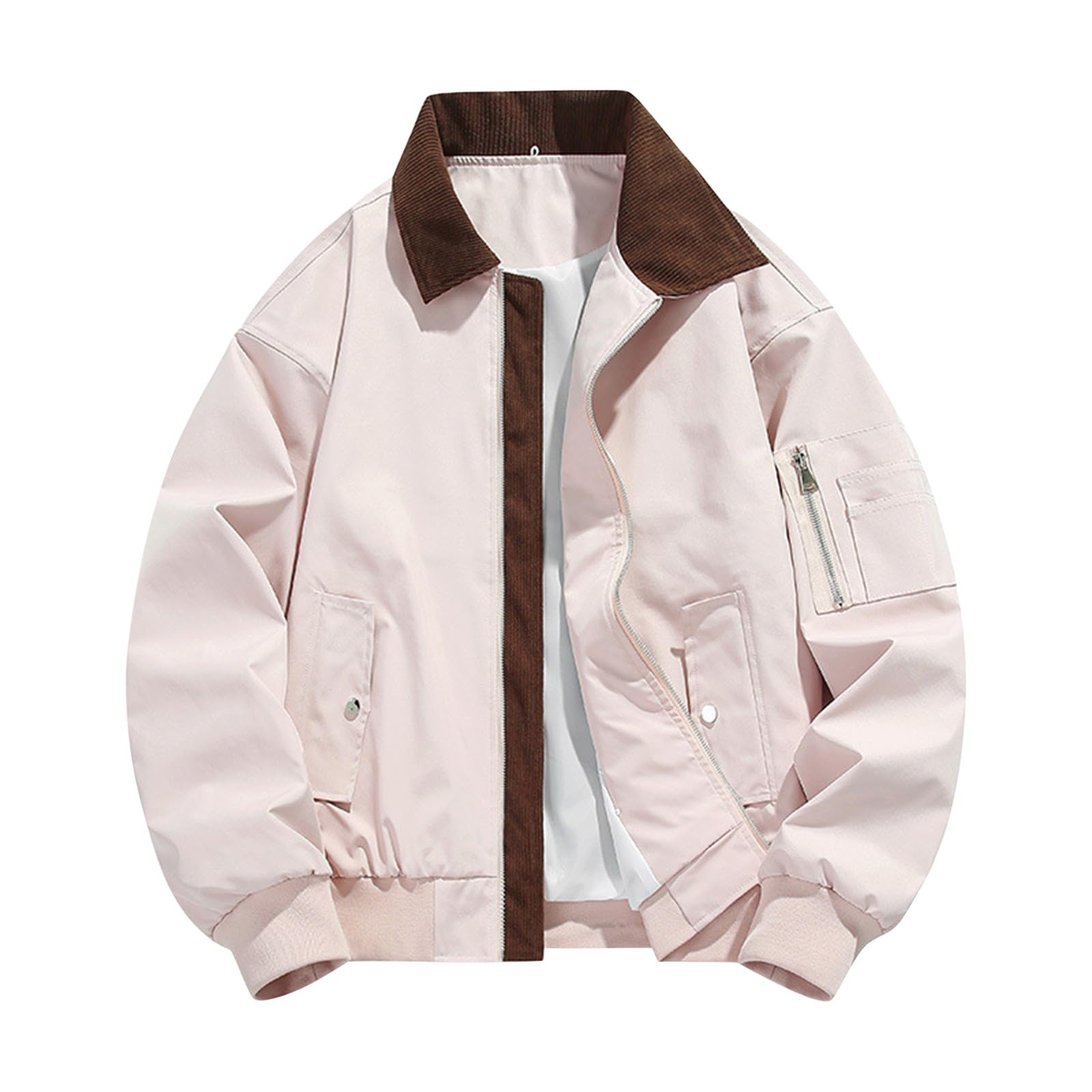 

New Men s Lapel Jacket, Solid Color Casual Sports Coat, Full Zipper Lightweight Outdoor Workwear Top M розовый