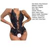 Sexy Women Bodysuit See-through Hollow Out Lace Bow Open Crotch Sleeveless Sknny Low-cut Cross Back Adjustable Spaghetti Strap Honeymoon Wedding