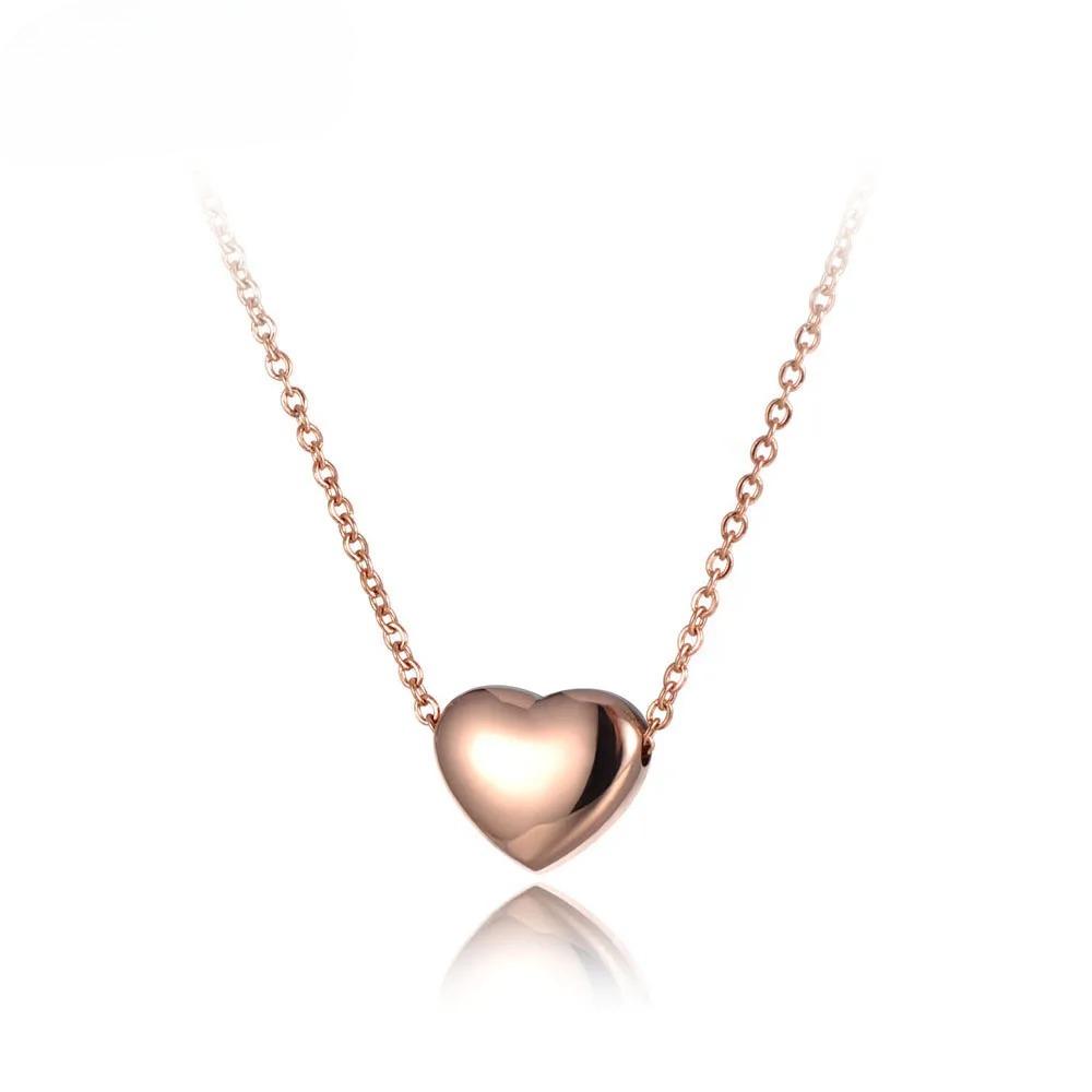 Lokaer Titanium Stainless Steel Love Heart Pendant Necklace Jewelry Rose Gold Color Chain Link Wedding Necklace for Women
