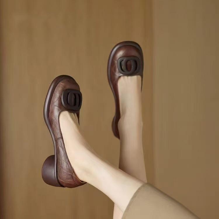 Retro Single Shoes Spring and Autumn Fashion Versatile Trend Round Head Soft Sole Thick Heel Women Retro Style Versatile Soft Sole Single Shoes Comfo