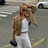 Retro Causal Suede Jackets Women Elegant Single Breasted Lapel Coats Autumn Winter Fashion Soft Pocket Outwear