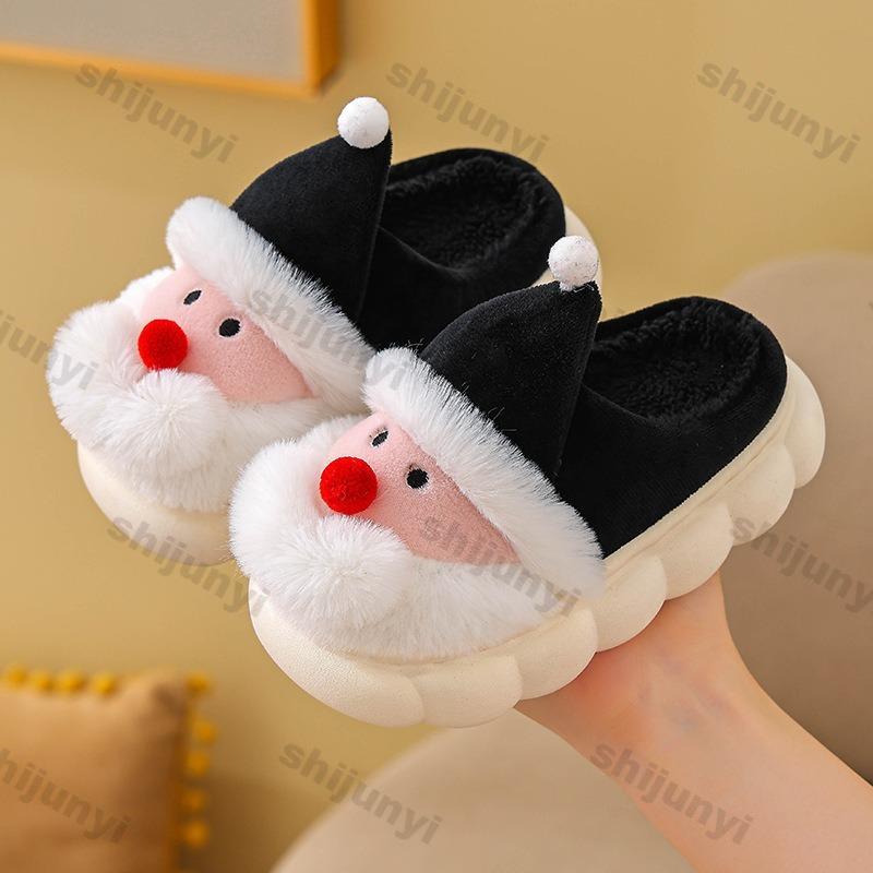 

Christmas Children Slippers Boys/girls Santa Claus Plush Warm Comfortable Cute 1-3 Year Old Indoor Casual Cartoon Baby Slippers 24-25size красный