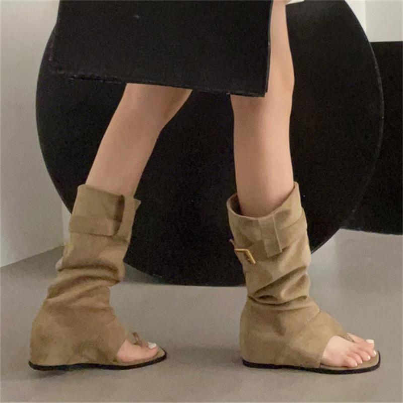 Aneikeh Fashion Open Clip Toe Pleated Ankle Boots Sandals Women Short Booties Designer Wedges High Heels Ladies Shoes