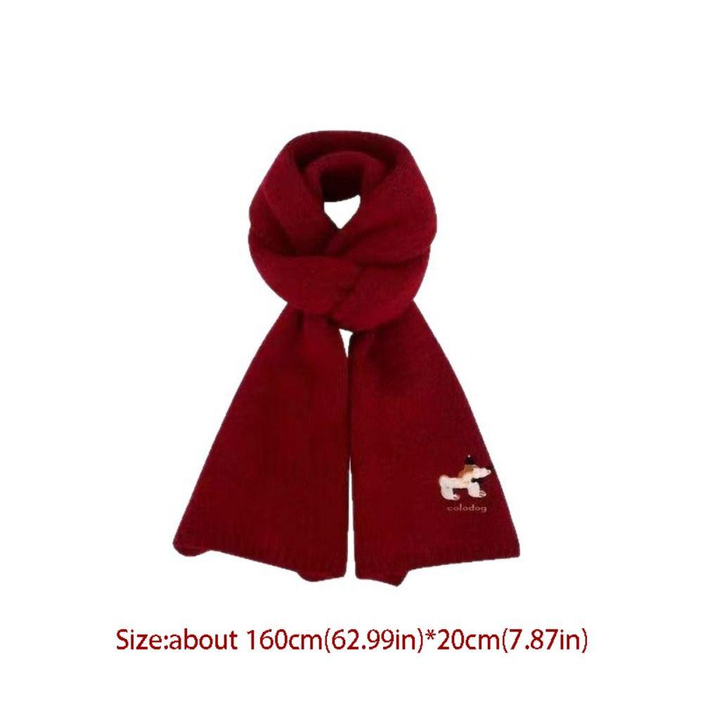 Retro Dachshund Knitted Scarf Thicken Warm Dog Embroidered Shawl Korean Style Solid Color Winter Wool Scarves Autumn Winter