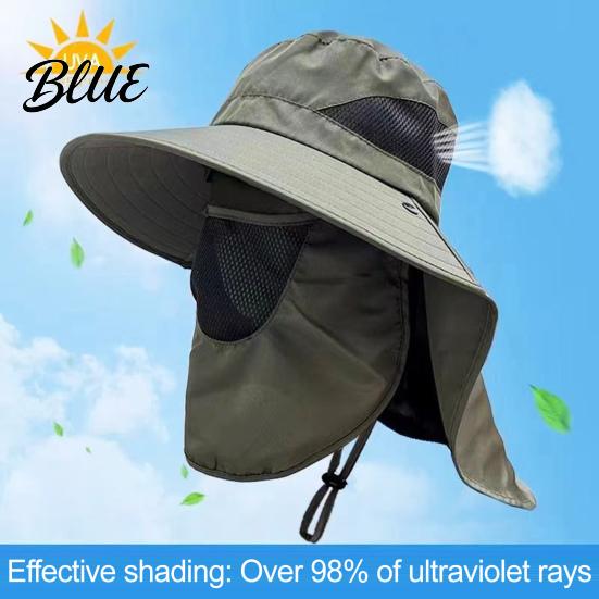 Breathable Mesh Face Mask Hat Sun Hats for Men UV Protection Fishing with Neck Flap & Mask Full Coverage Wide Brim Bucket Hat Foldable Summer