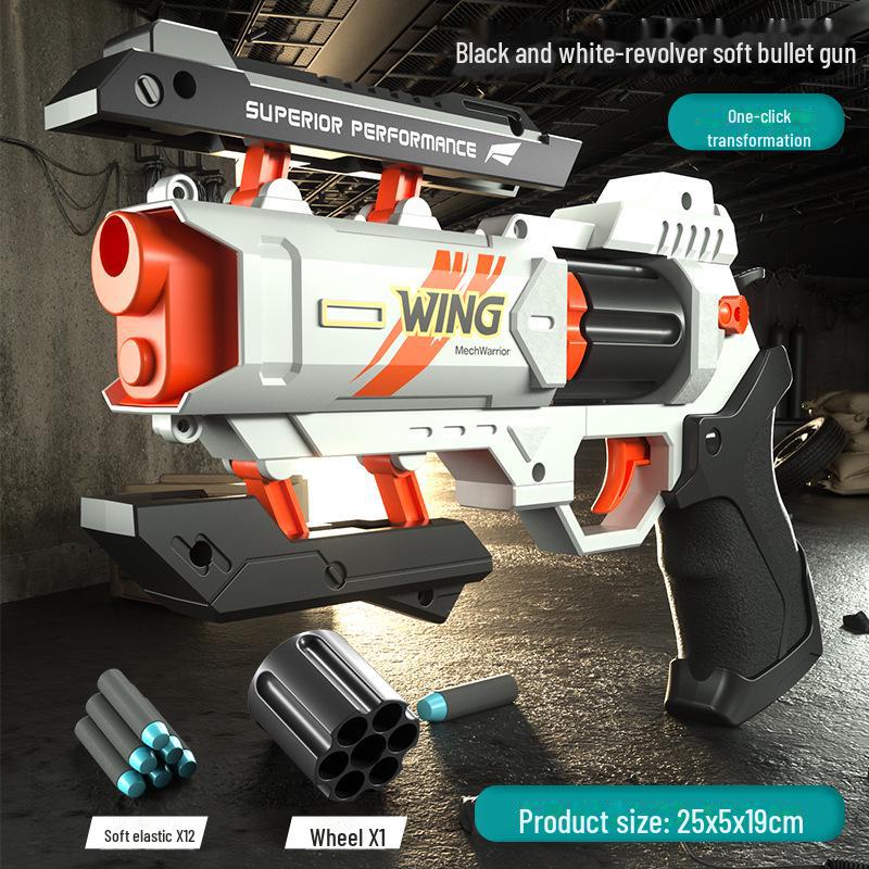 Interactive Mecha Revolver Soft Bullet Toy Gun for Boys - Outdoor Mechanical Pistol Model
