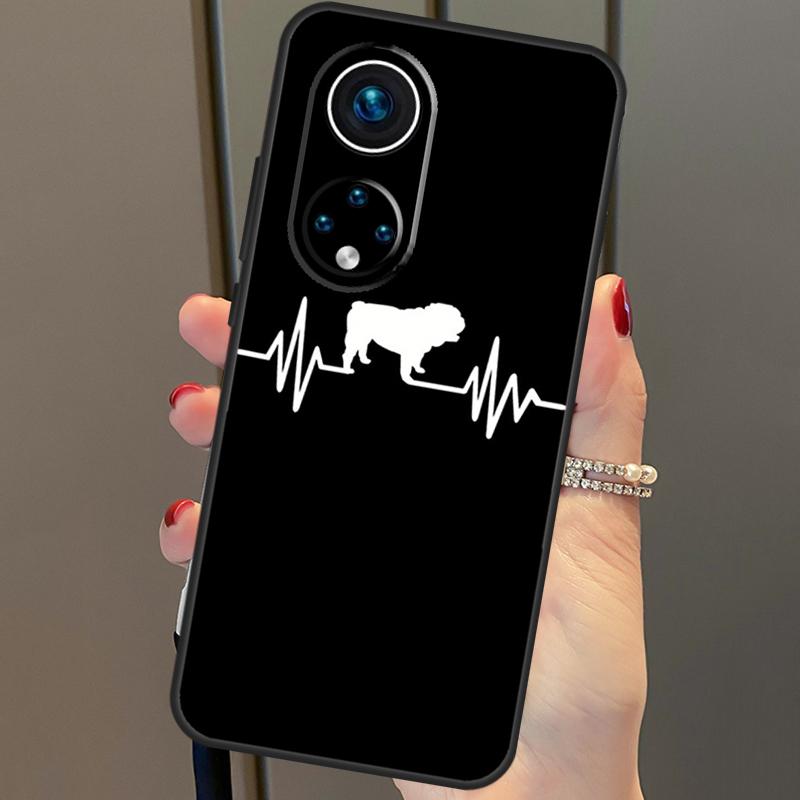 English Bulldog Heartbeat Cover For Honor 50 Lite Case For Huawei P20 P30 P40 Pro Nova 9 5T P Smart 2021 8X 9X 10i