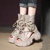 Thick-soled Hollow Cool Boots Women's Summer 2025 Retro Leather Muffin Short Boots High-top Small Size Fish Mouth Sandals Muffin Thick Sole