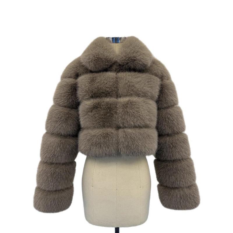 S-6X Short Imitation Fox Fur Jacket Women's Winter New Fashion Artificial Fur Splicing Crew Neck Coat
