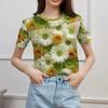 Women's Summer Round Neck Short Sleeved T-shirt Paired with 3D Floral Print Casual Top Breathable and Machine Washable Suitable for Outdoor Daily Wear