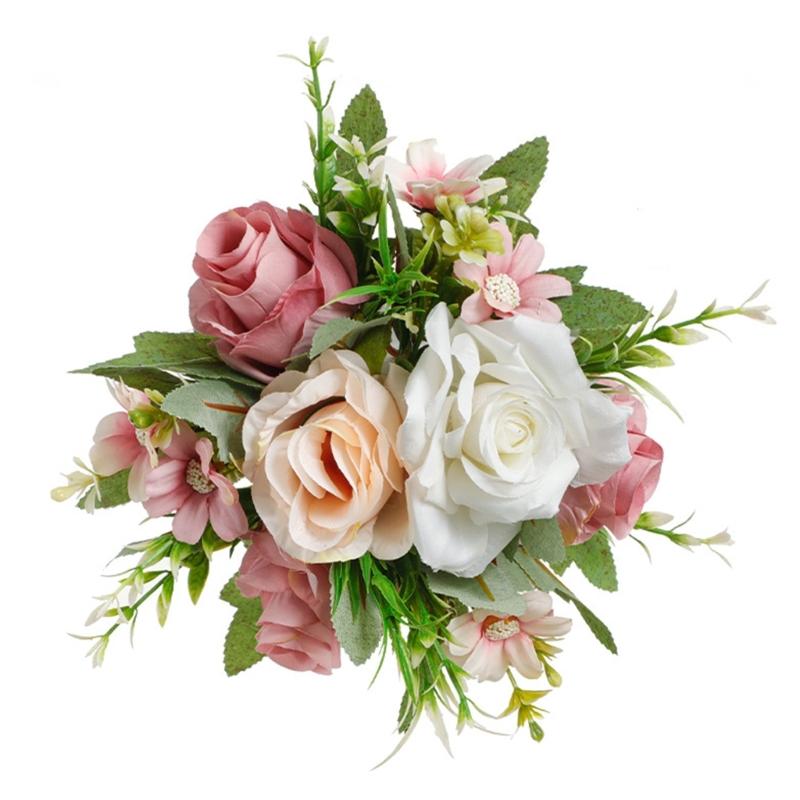 

Realistic Rose Flower Bouquet Centerpiece Decoration Artificial Flower For Banquet Party Desktop Setting Home Office розовый/белый