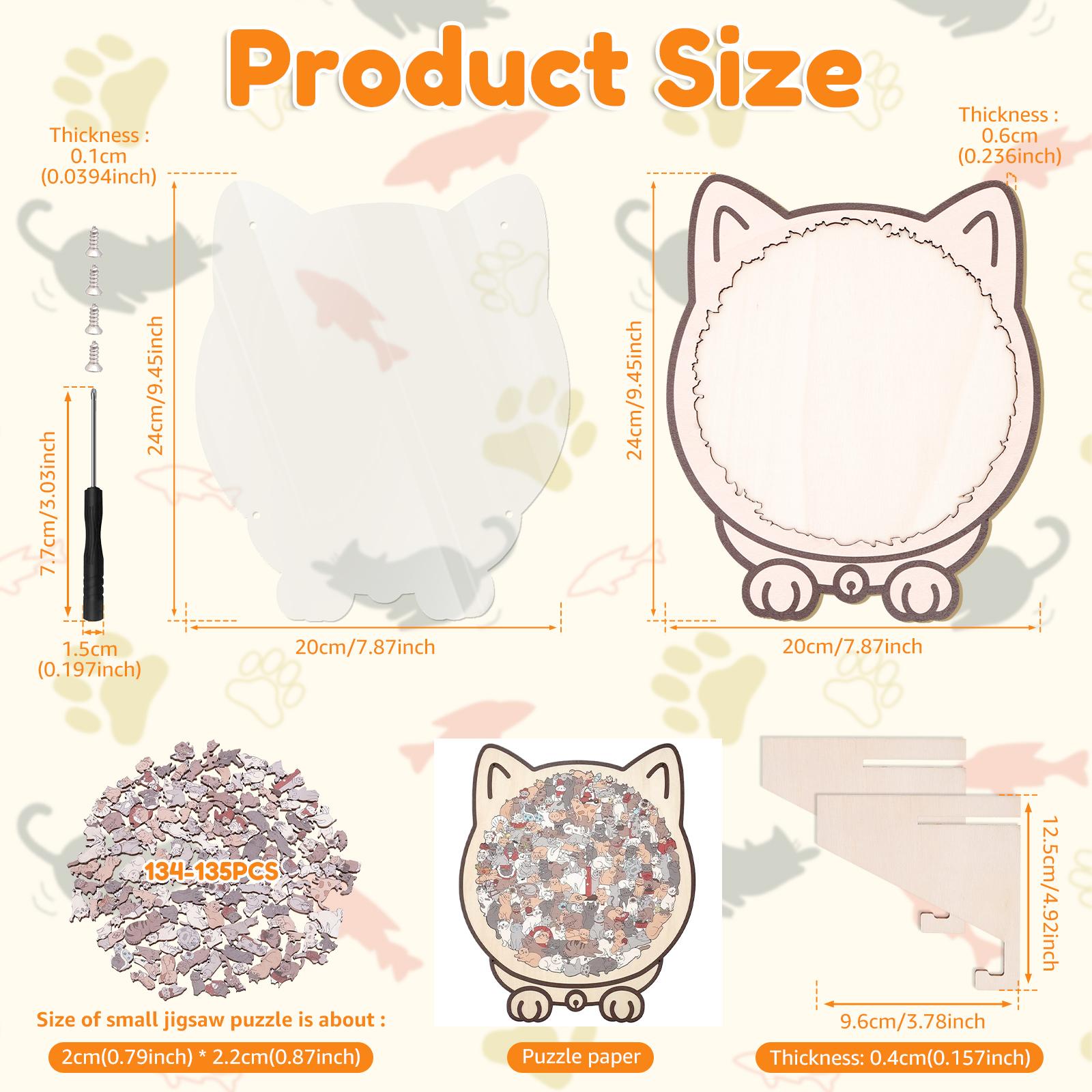 134/135Pcs Cat Puzzle Cat Shaped Wooden Jigsaw Puzzle,Wooden Jigsaw Puzzles, Animal Shape Wood Puzzle For Cats Lovers Home Decor