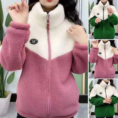 Γυναικείο χειμωνιάτικο παλτό Χοντρό μπλοκ Fleece Colorblock Σταντ γιακά Προστασία λαιμού Ζακέτα με φερμουάρ Μακριά μανίκια Σχολικό μπουφάν με πανωφόρια ενδύματα