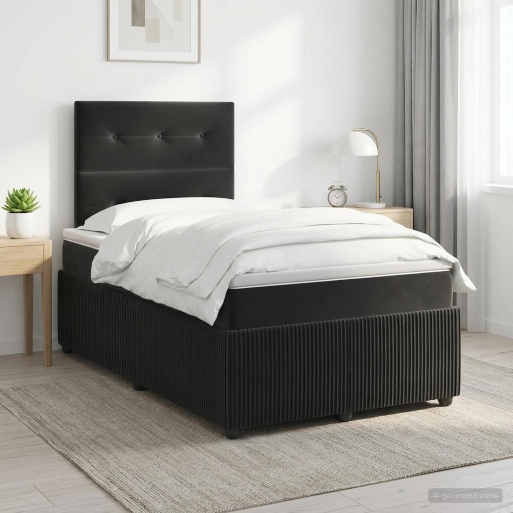 Box Spring Bed with Mattress Black 120 x 190 cm Velvet