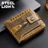 Men's Genuine Leather Crocodile-Embossed Wallet RFID Blocking Multi-Card Slots & Photo Holder Horizontal Bifold Design