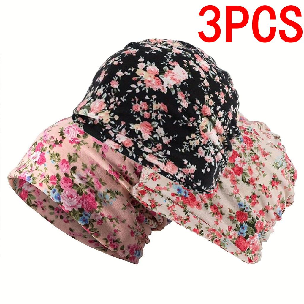 1Pc Floral Digital Print, Simple And Lightweight, Brimless Cap, Comfortable Apparel, Brimless Hat