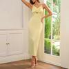 Temperament V-neck satin hollow suspender dress, European and American sexy backless strap waist and thin medium and long dress