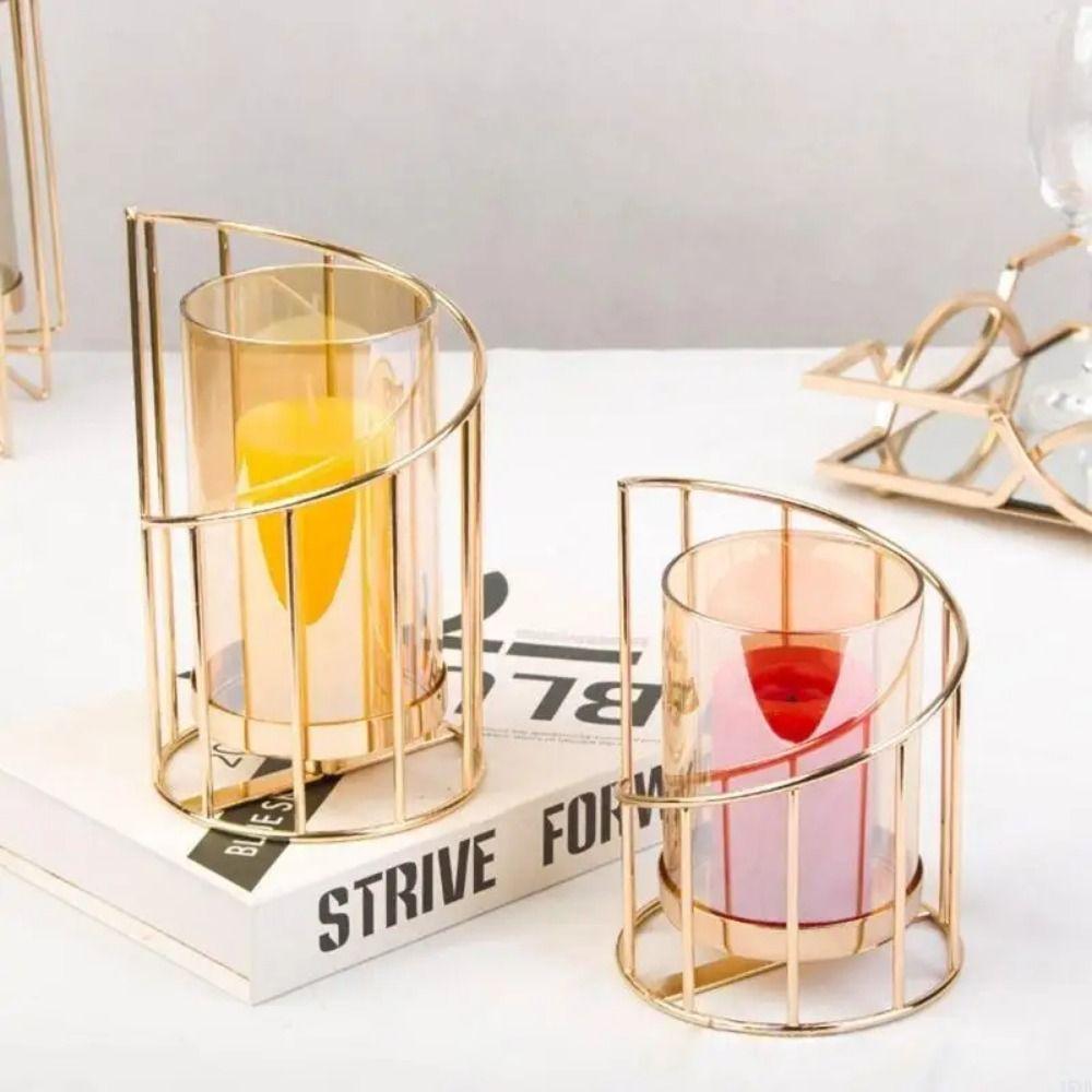 Golden/Black Metal Glass Candle Holder Detachable Desktop Decorative Vase Dinner Props