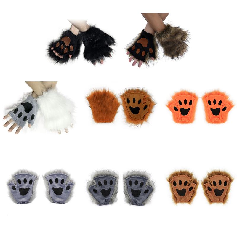 Rukavice s vlčí tlapou Faux Fur Kočičí bezprsté palčáky Zimní teplé Cosplay Halloweenské maškarní party Kostýmní doplňky