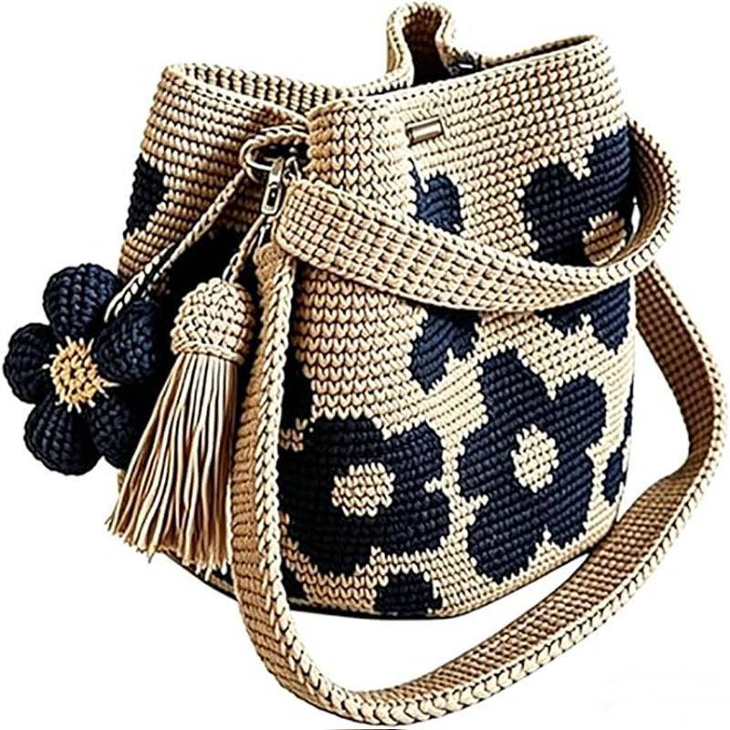 Handmade Crochet Flower Tote Bag With Pu Material For Gift Giving And Casual Use