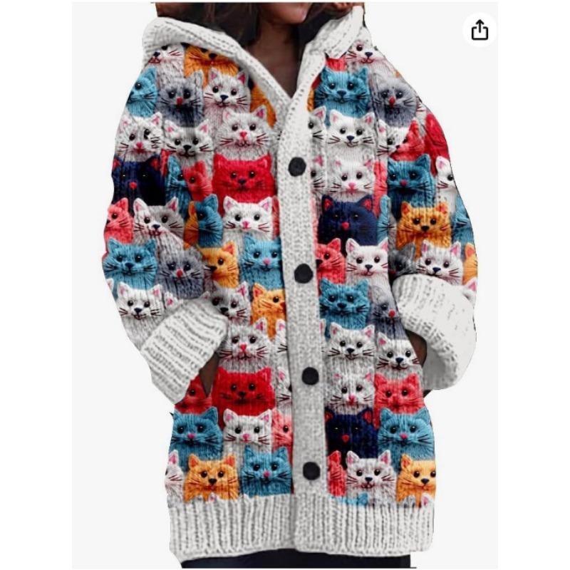 S-5XL for 2025 New 3D Printed Autumn and Winter Jacket Thickened Hooded Cardigan Sweater