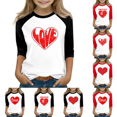 Toppar för unga flickor 4-16 år Rund hals 3/4 ärm T-shirts Trendiga toppar Outfit T-shirts