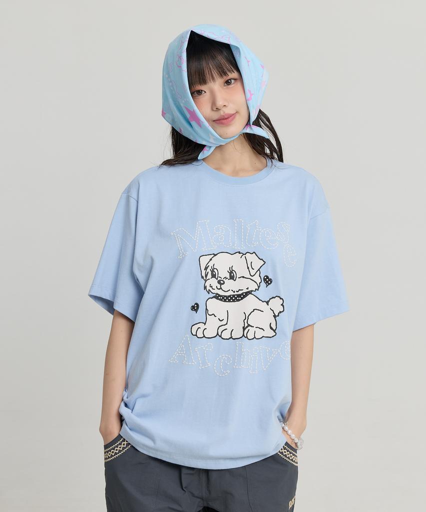 WAIKEI Vintage Cloud Archive Stitch Short Sleeve T-Shirt Sky Blue