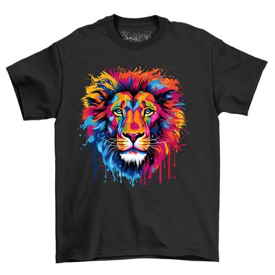Lion Head Paint Drip Design T-Shirt Mens Womens Tees Top - Roar with Style! Funny T-Shirt Mens Womens Tees Top, Unisex Pri