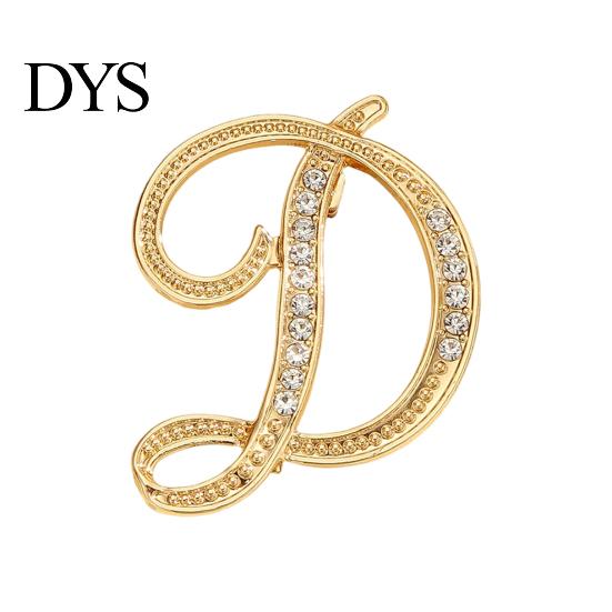 Strong Buckle Brooch English Letter with Sparkling Rhinestones, Lightweight Thin Design Lapel Anti-oxidation Pin, Electroplating Anti-Oxidation Badge