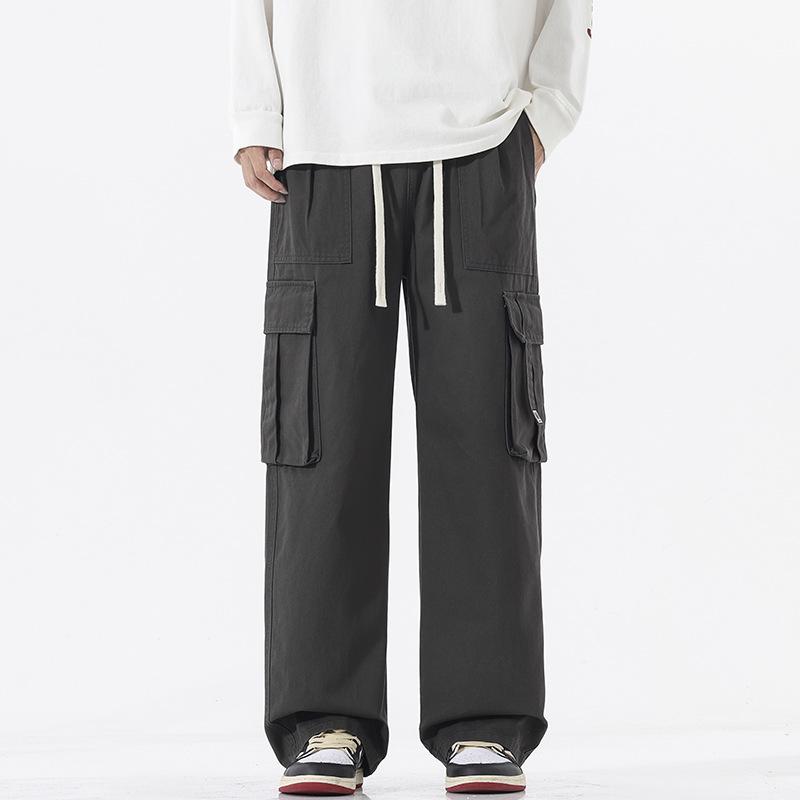 LKTM Men's Retro Multi-Pocket Cotton Drawstring Overalls - Loose Fit Casual Pants