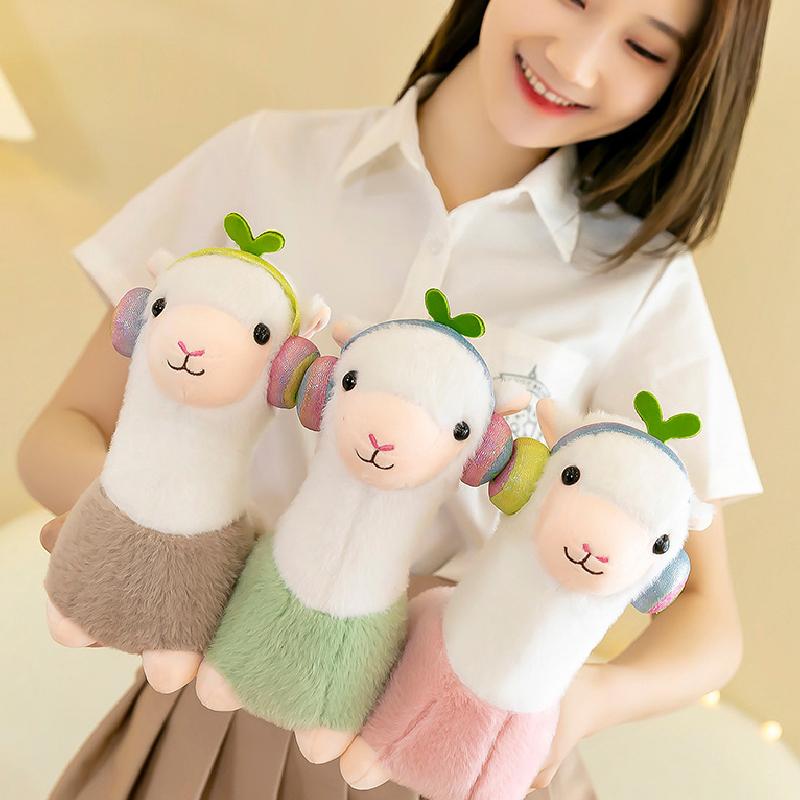 Headphones Alpaca Wear Plush Toy Soft Short Plush Stuffed Animal Home Decoration