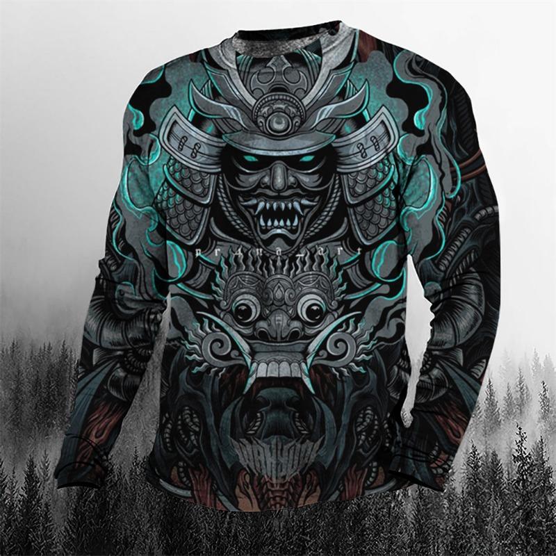 Super Cool Vintage Japanese Samurai Men's T-shirt O-Neck Cotton Men's Clothing Oversized Casual Long Sleeve Tops 3D Printed