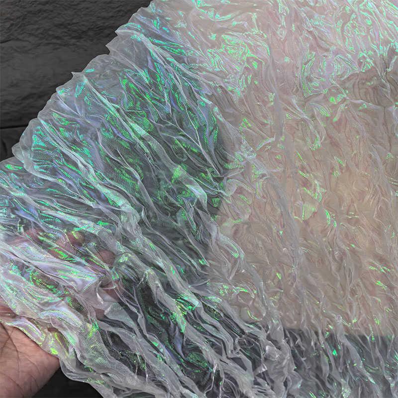 

Органза с лазерной резкой, ткань градиентного цвета, текстура русалки, для свадебного платья, костюма, DIY, материал для шитья, дизайн «морская волна» 0.5m