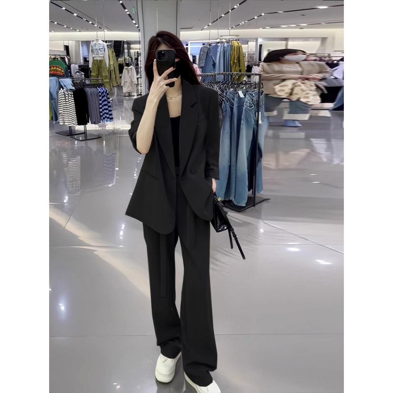 

2602 Spring/Autumn Plus Size Women s Suit Jacket & Casual Pants Two-Piece Formal Set 3XL чорний
