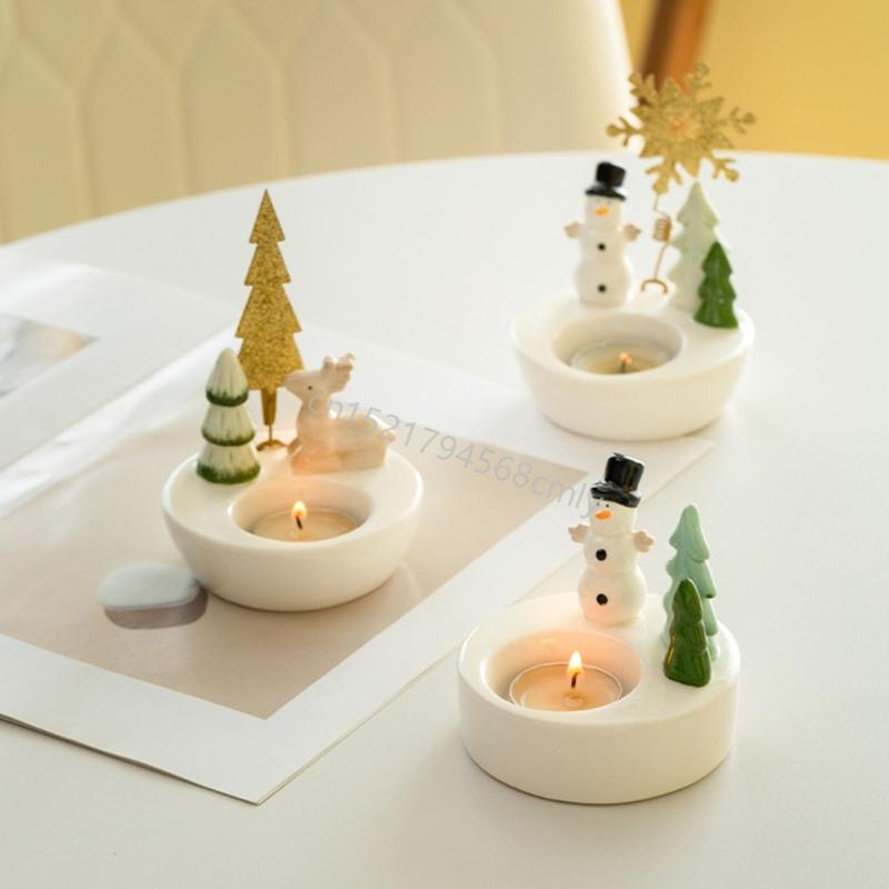 Christmas Tealight Holders,Ceramic Christmas Decorations,Centerpieces 6XDE