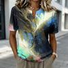 Women Short Sleeve Cotton Linen Shirt Henley Button Neck Casual Loose Fit Printed Blouse Summer Top