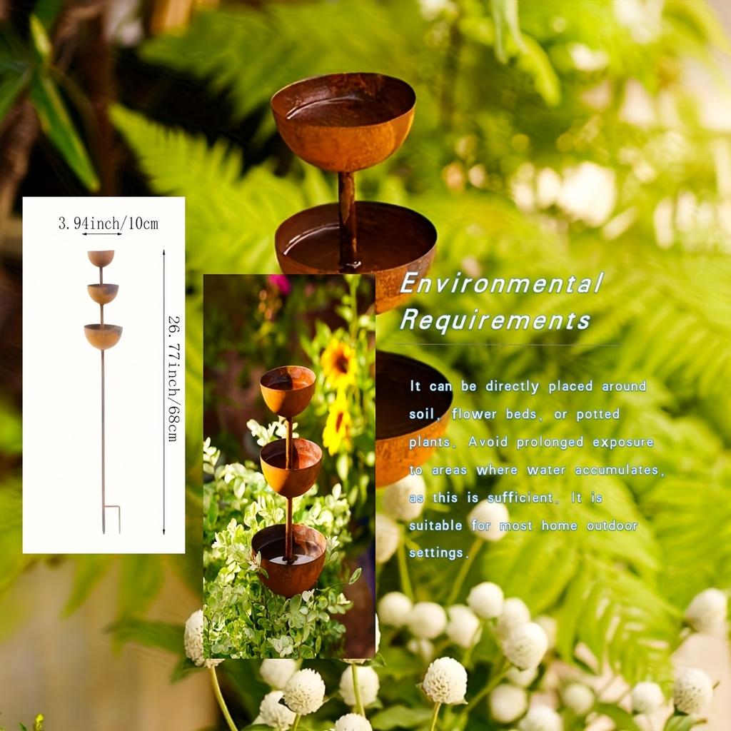 3patrový vintage sběrač dešťové vody z tepaného železa - venkovní zahradní dekorativní umělecké dílo