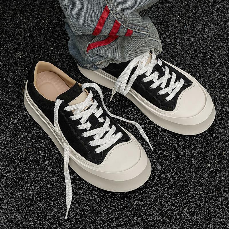 New Men Vulcanized Shoes Luxury Brand Genuine Leather Sneakers Casual Leather Breathable Thick Bottom Soft Walking Shoes