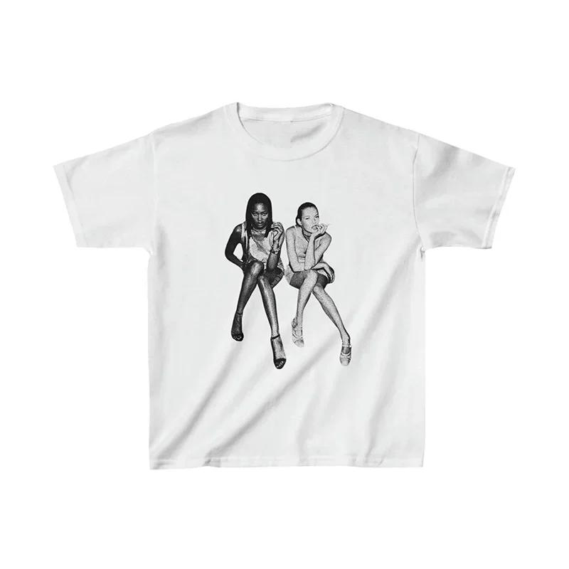 Kate Moss and Naomi Campbell After Party Womens Summer Vintage Short Sleeve Shirt Celebrity Inspired Pinterest Aesthetic Tshirt