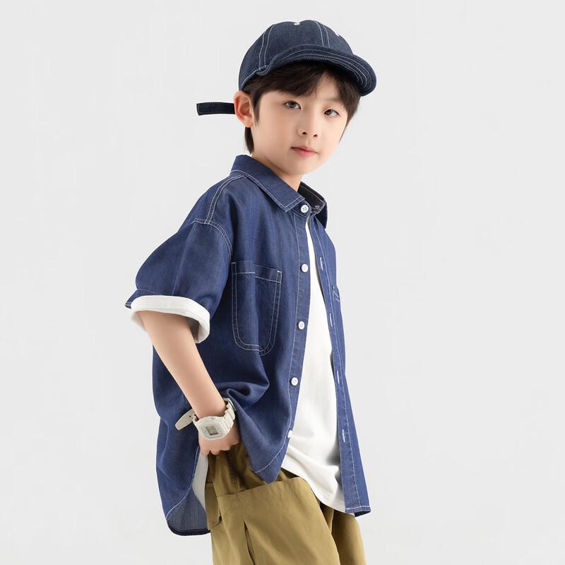 

Мальчишеская рубашка с коротким рукавом из лиоцелла Tencel с джинсовым эффектом 140