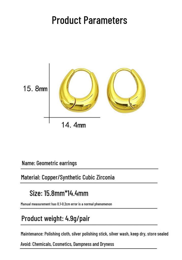 High-End Oval Hoop Earrings: European & American Style Water Drop Design for Women - Elegant, Simple Ear Ornaments