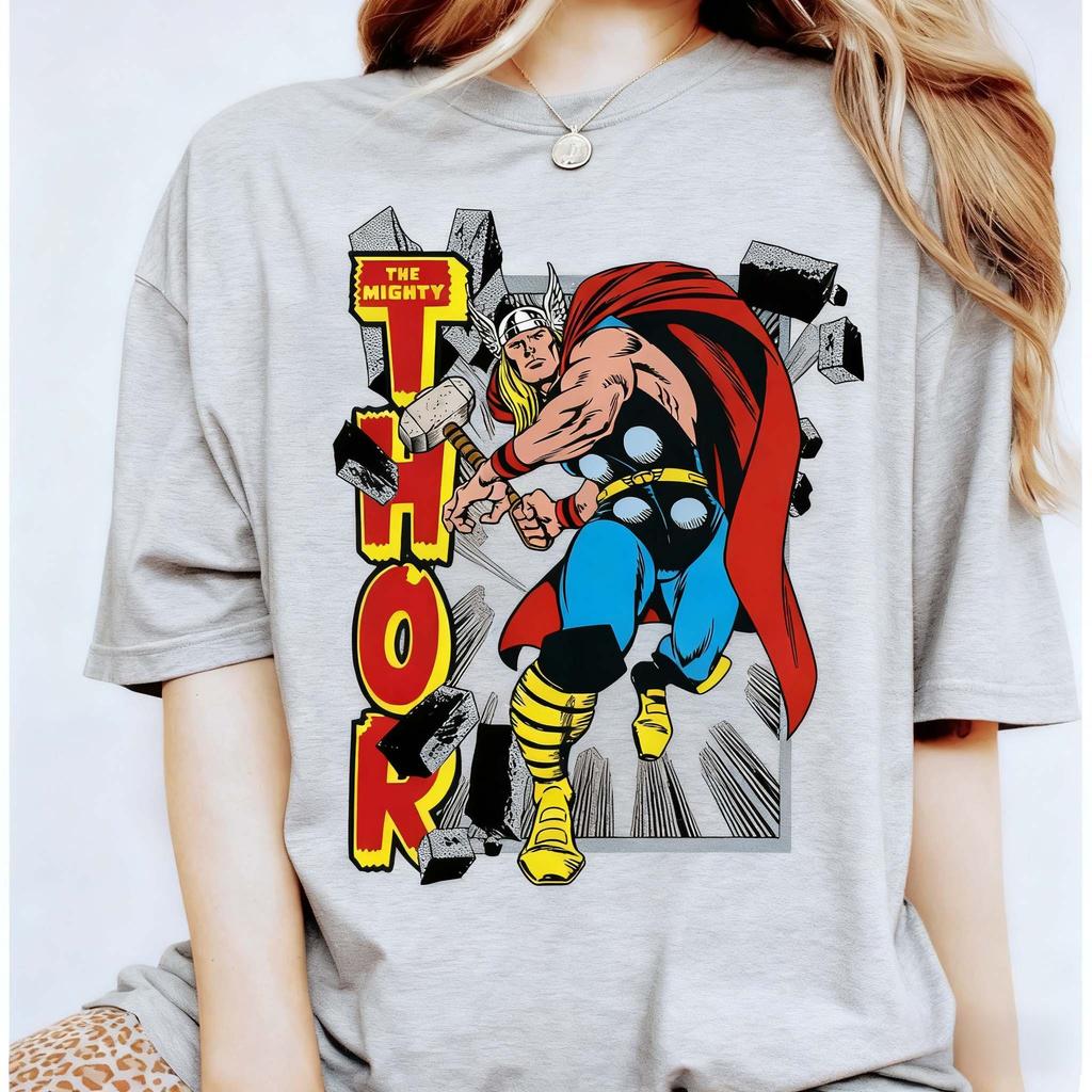 Marvel Genuine New Powerful Thor Breakthrough ComicPrinted Unisexs and Womens Short Sleeve Loose Plus Size Casual TShirts