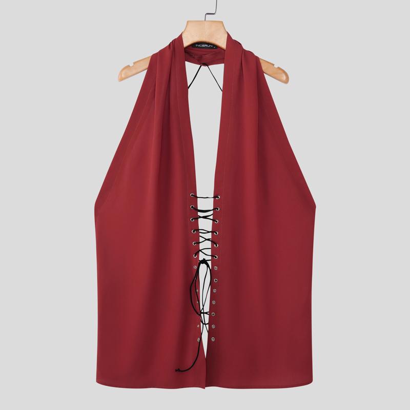 INCERUN Hauts de soirée basiques pour hommes, à col bénitier, sans manches, style bandage, dos nu, débardeurs