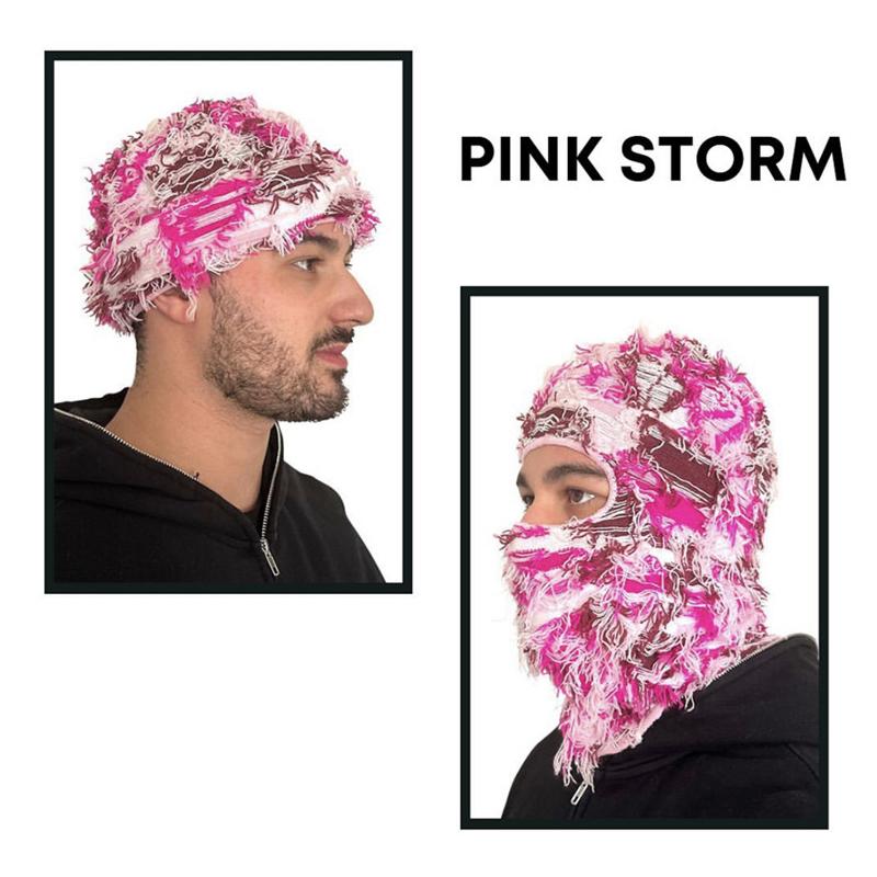 Hip Hop Sturmhaube Distressed Strickmützen Ganzgesichts-Skimaske Damen Outdoor Camouflage Fuzzy Ski-Sturmhaube Mützen Hut