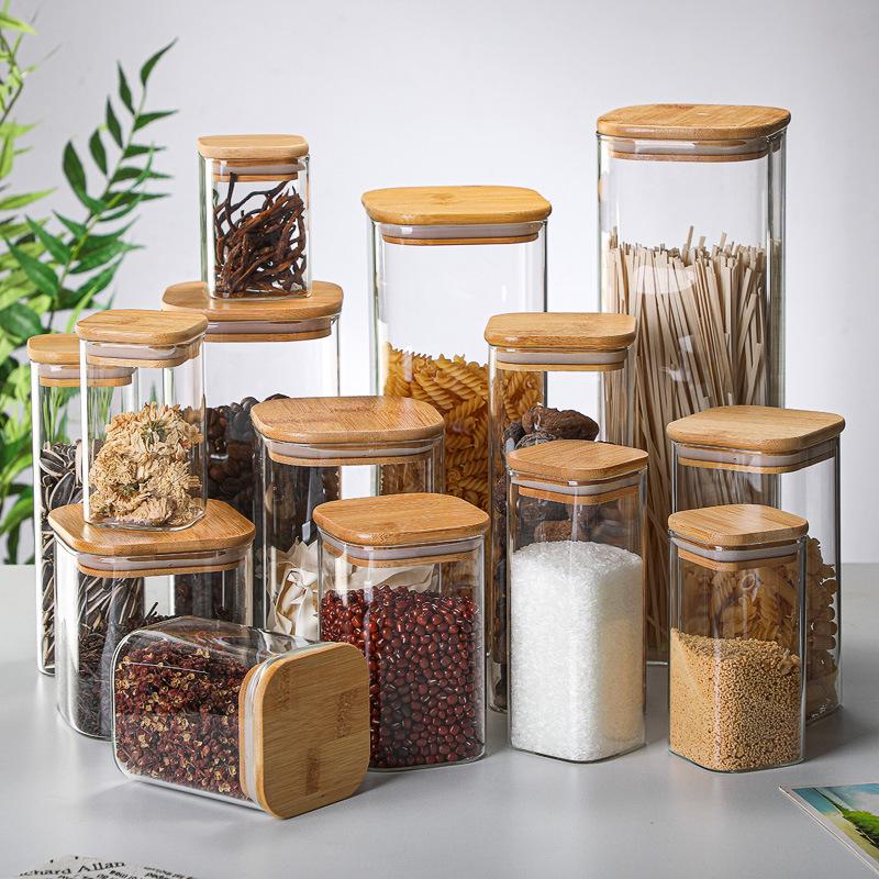 Borosilicate Glass Storage Jar with Bamboo Lid for Tea, Grains, Candy