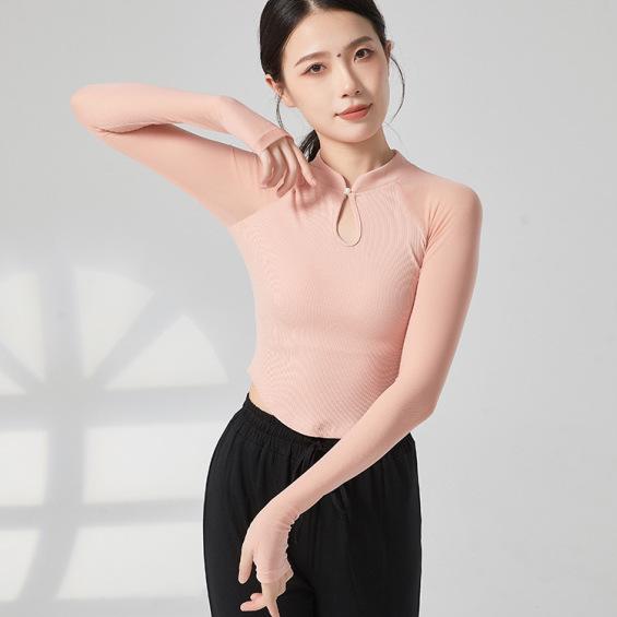 Women's Retro Chic Long Sleeve Yoga & Dance Top - Slim Fit, Chinese Style