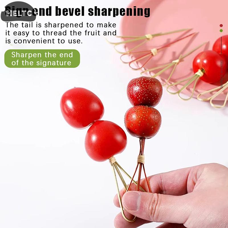 100Pcs Bamboo Skewers Barbeque Bar Tool Kitchen Cocktail Picks Disposable Bamboo Knot Skewers Fruit Forks Stick For Home Party