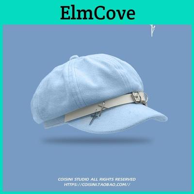 Adorable Y2k Eight-point Beret Hat For Women Soft Cotton Material In Blue And Black