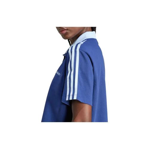 adidas LOOSE CROP Loose-fitting cropped short-sleeved polo shirt for women, blue