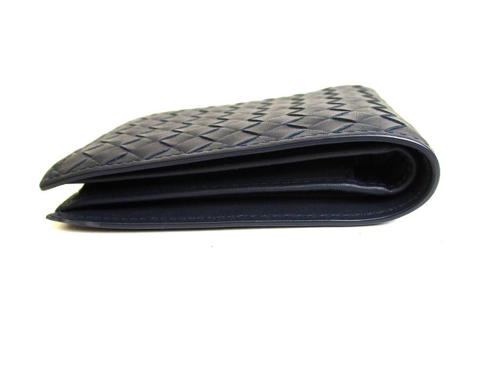 Authentic BOTTEGA VENETA Intrecciato Navy Blue Leather Bifold Wallet Compact Wallet #9622  Refurbished